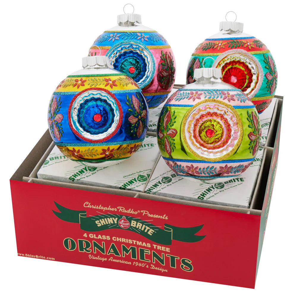 Christmas Confetti 4" Rounds With Reflector Set of 4