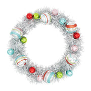 Festive Fete Silver Tinsel Wreath With 1" And 1.75" Rounds
