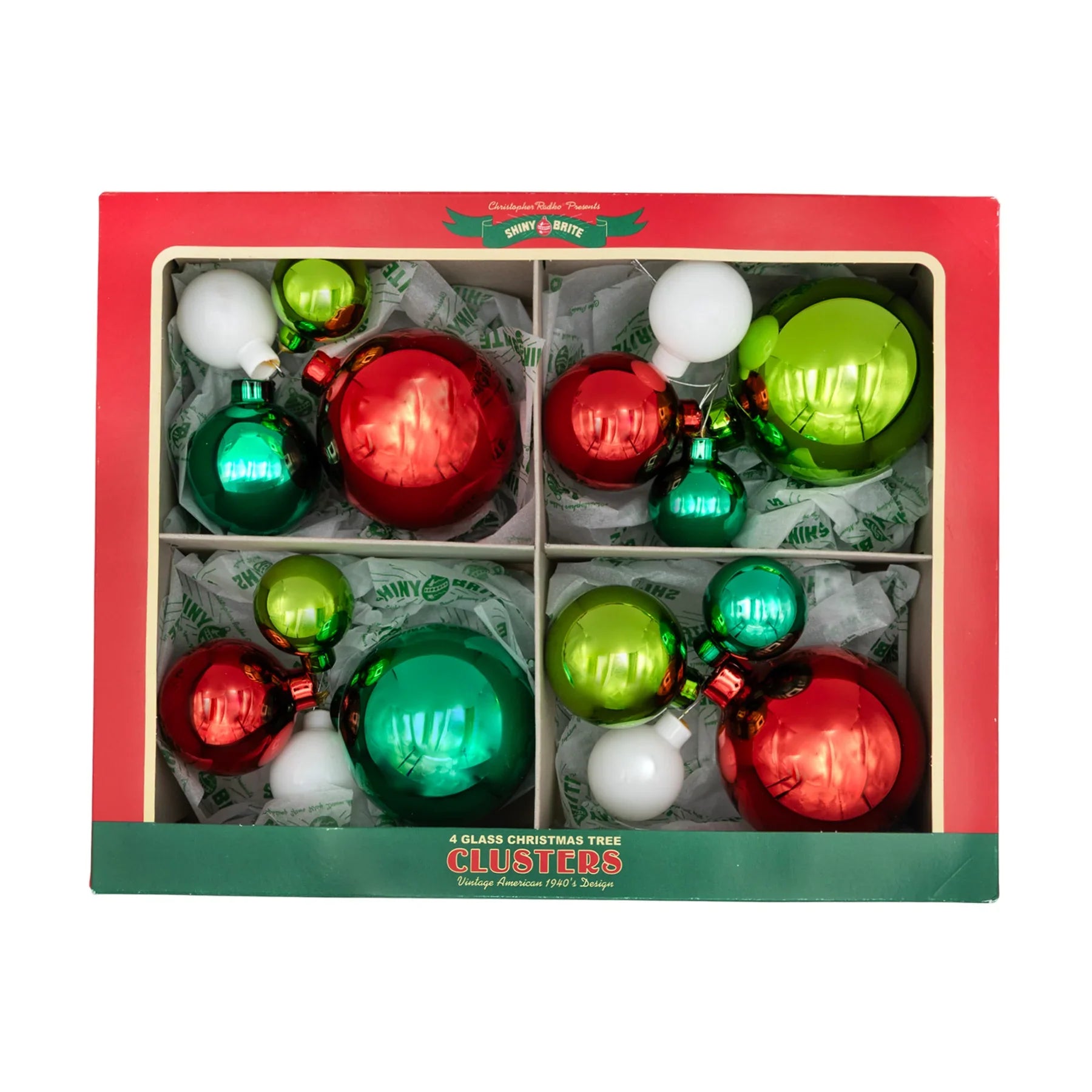 Holiday Splendor 1.25", 1.75" and 2.5" 4 Piece Clusters Set of 4