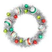 Holiday Splendor Silver Tinsel Wreath With 1" And 1.75" Rounds