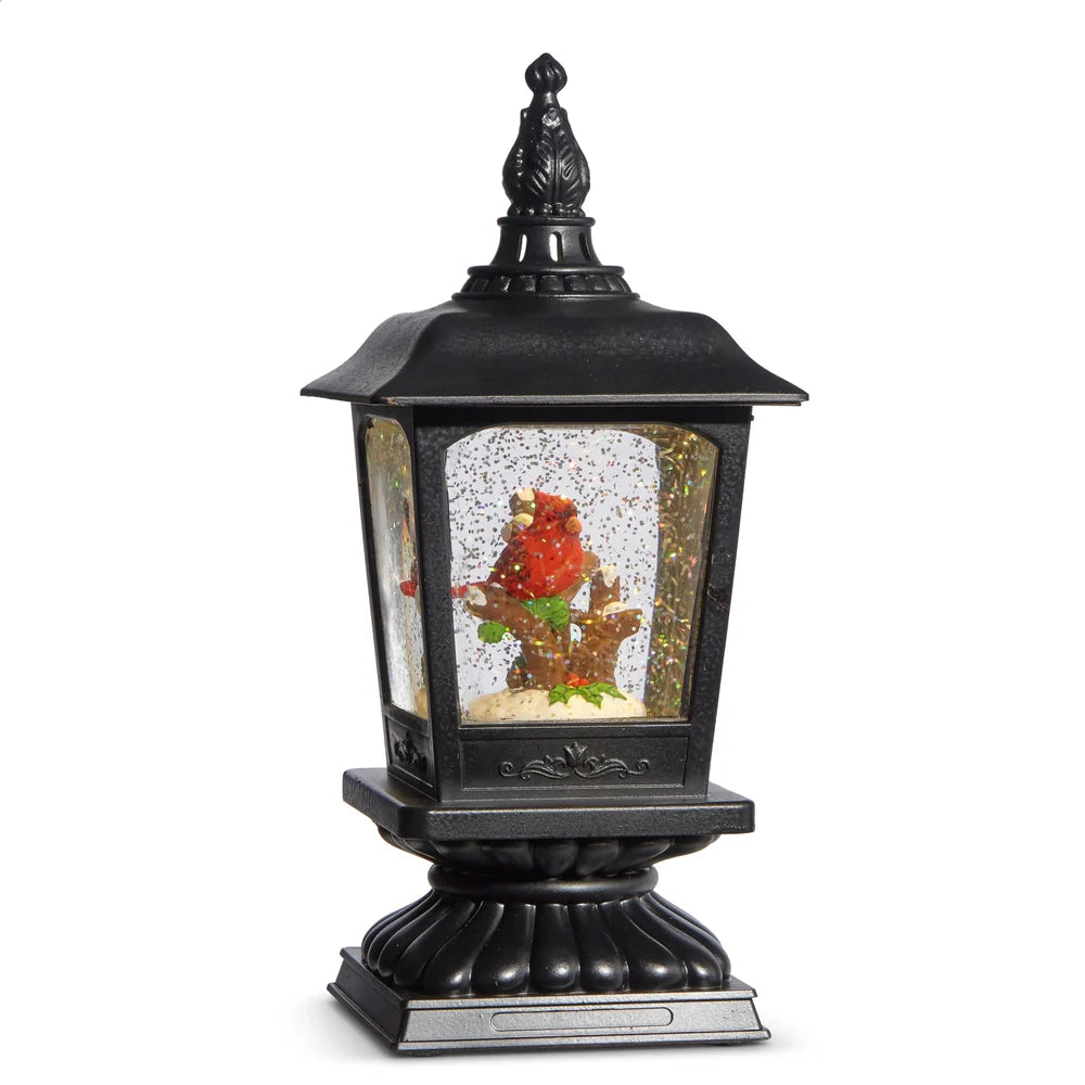 Cardinal on Branch Lighted Water Lantern 10.5"