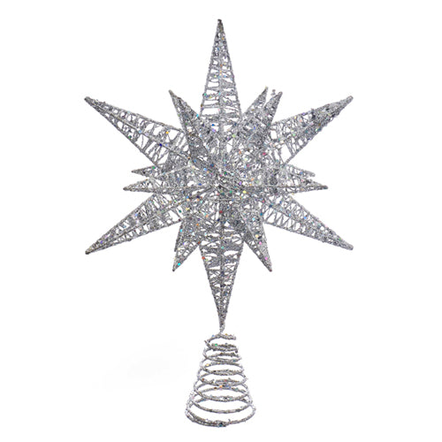 Silver Glitter Multi-Angle Star Tree Topper 15.5"