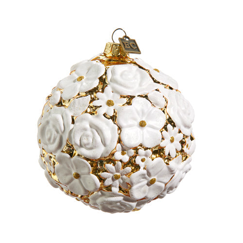 Mixed Blossom Gilded Ball Ornament 4"