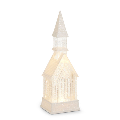Clear Lighted Swirling Glitter Church 16"