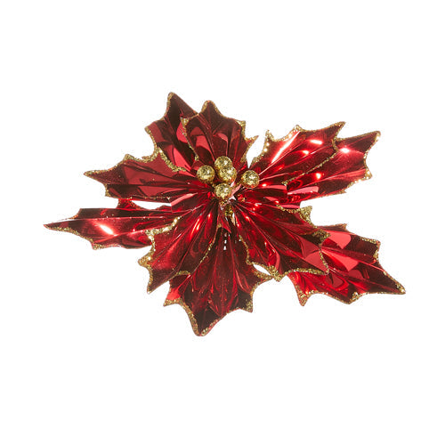 Red Foil Poinsettia Clip-On Ornament 8"