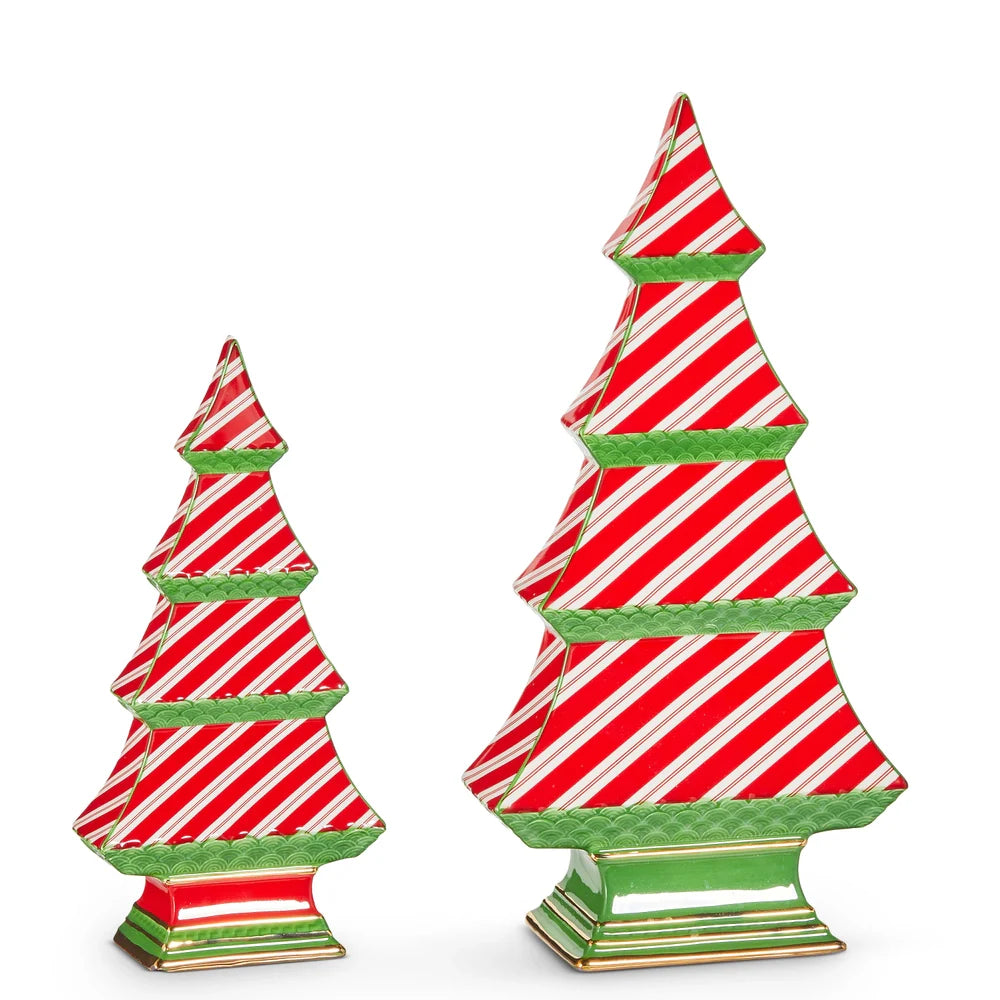 Candy Cane Stripe Tabletop Trees 12.25" Set of 2