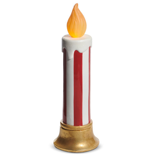 Red and White Stripe Battery Operated Candle 29"