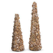 Gold Jewel and Pearl Brooch Cone Trees 17.5" Set of 2