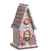 Lighted Pink Candy Gingerbread House 12"
