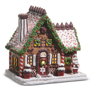 Lighted Chocolate Frosted Candy Gingerbread House 9"