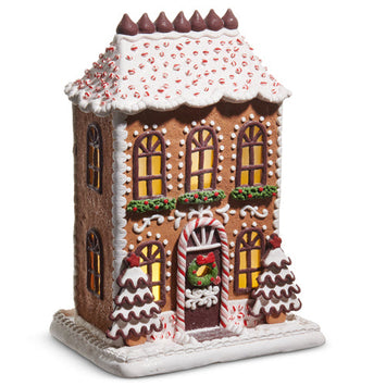 Lighted Chocolate Frosted Candy Gingerbread House 13"