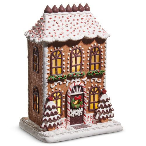 Lighted Chocolate Frosted Candy Gingerbread House 13"