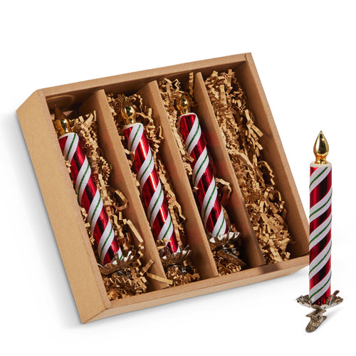 Red and White Candle Clip-On Ornament 6.5" Box of 4