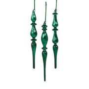 Emerald Green Glass Finial Ornament 10.75" Set of 3