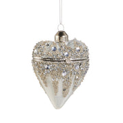 Silver and Pearl Colored Hinged Heart Box Ornament 3.5"