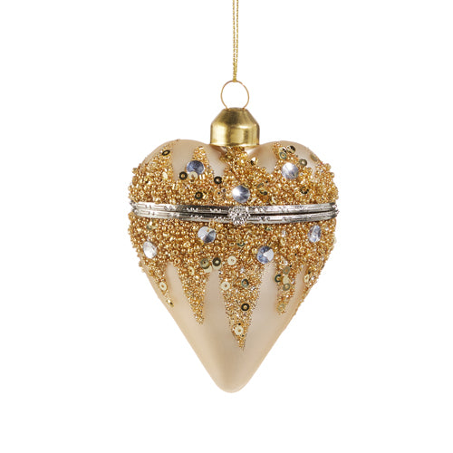Champagne and Gold Colored Hinged Heart Box Ornament 3.5"