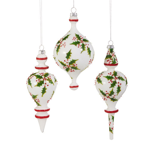 Holly Patterned Ornament 8.5" Set of 3