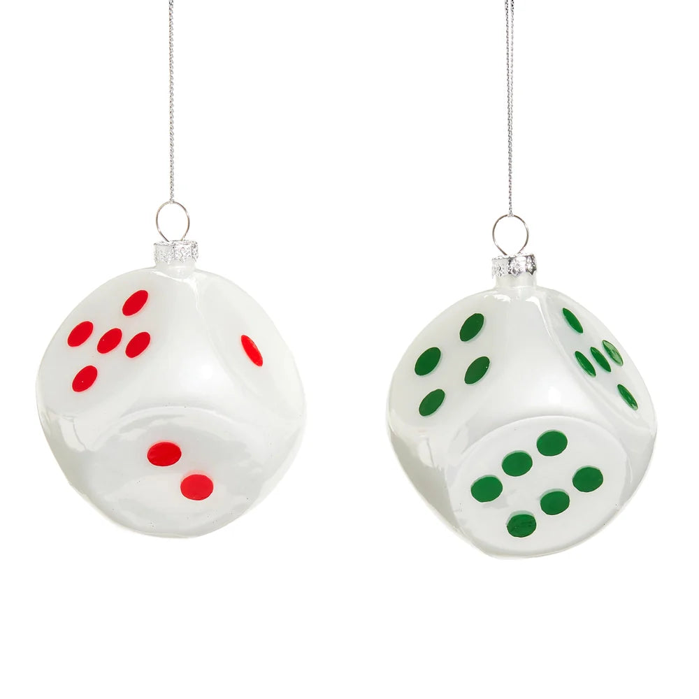 Pair of Dice Glass Ornament 3.5" Set of 2