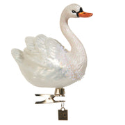 White Swan Clip-On Glass Ornament 4.5"