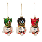 Nutcracker Head Glass Ornament 4.75" Set of 3