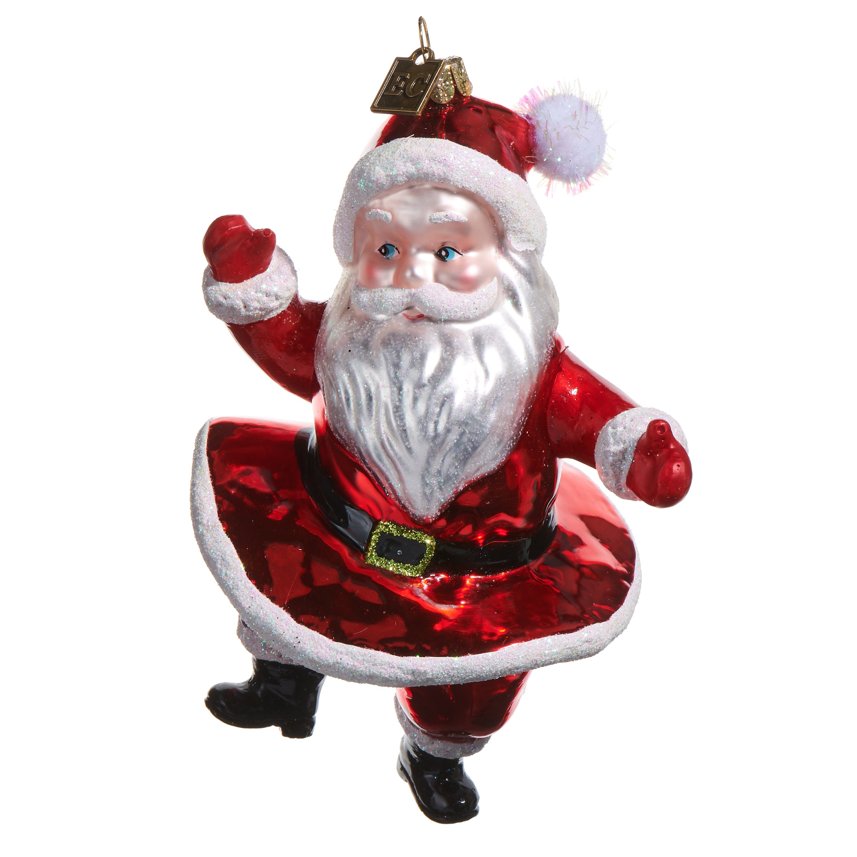 Darling Dancing Santa Glass Ornament 5.5"