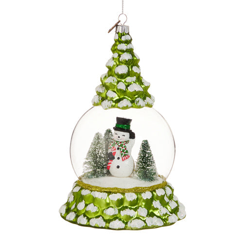 Snow Globe with Snowman in a Forest Glass Ornament 7.25"
