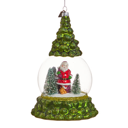 Snow Globe with Santa in a Forest Glass Ornament 7.25"
