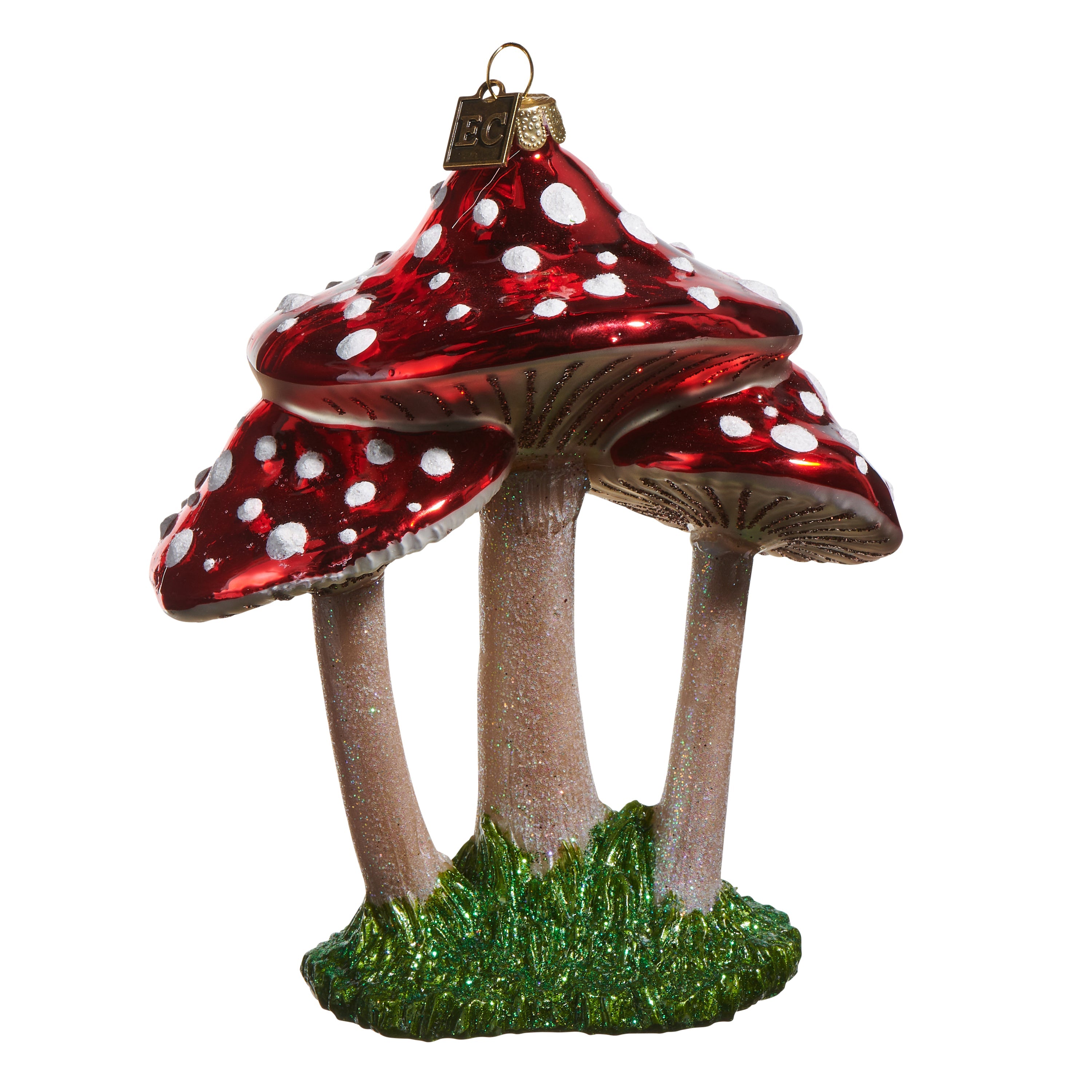 Red Mushroom Trio Glass Ornament 5.5"