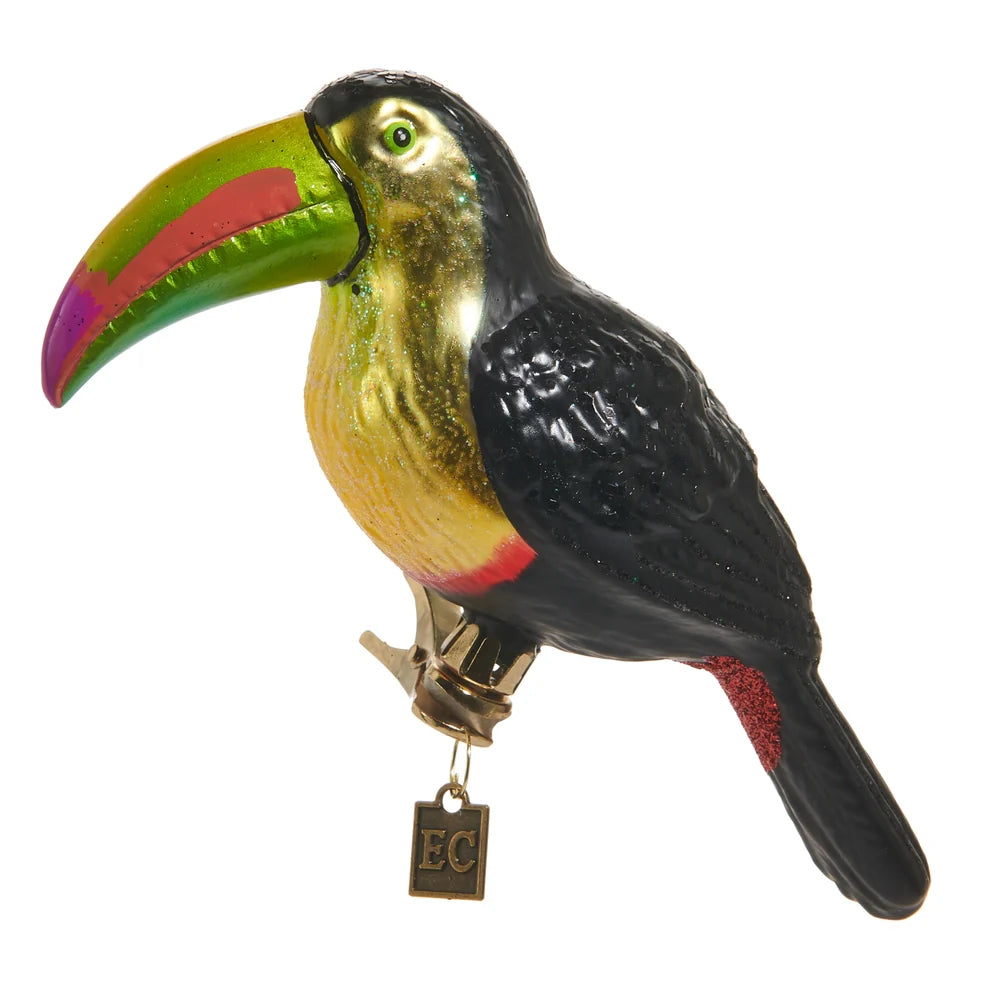 Toucan Clip-On Glass Ornament 6"
