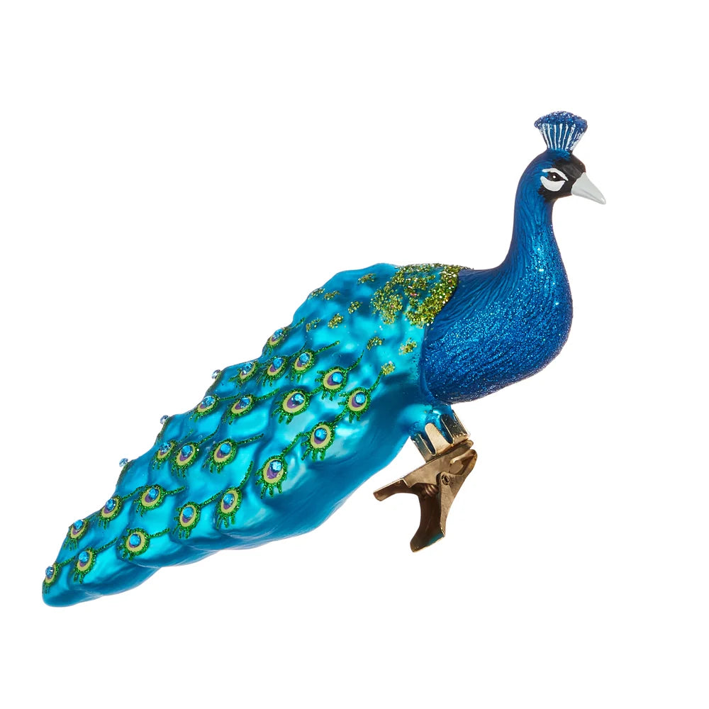 Peacock Glass Ornament 7"