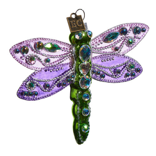 Purple Fantasy Dragonfly Glass Ornament 4.5"