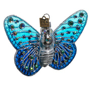 Blue Fantasy Butterfly Glass Ornament 4.5"