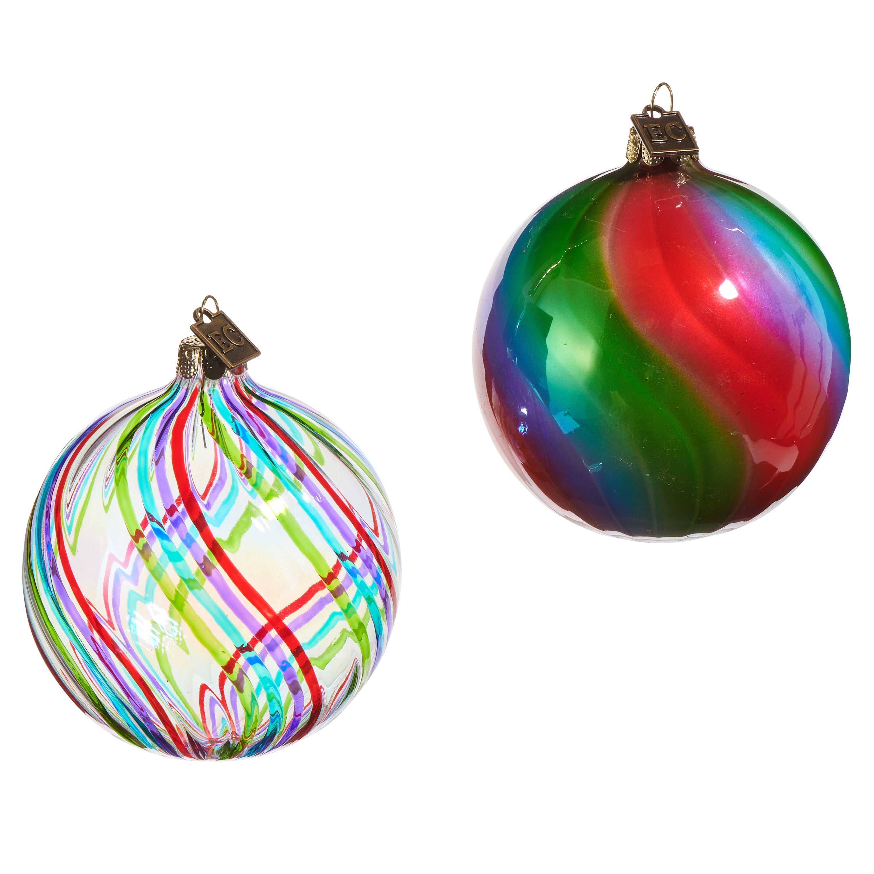 Classic Marbled Ball Glass Ornaments 3" Set of 2