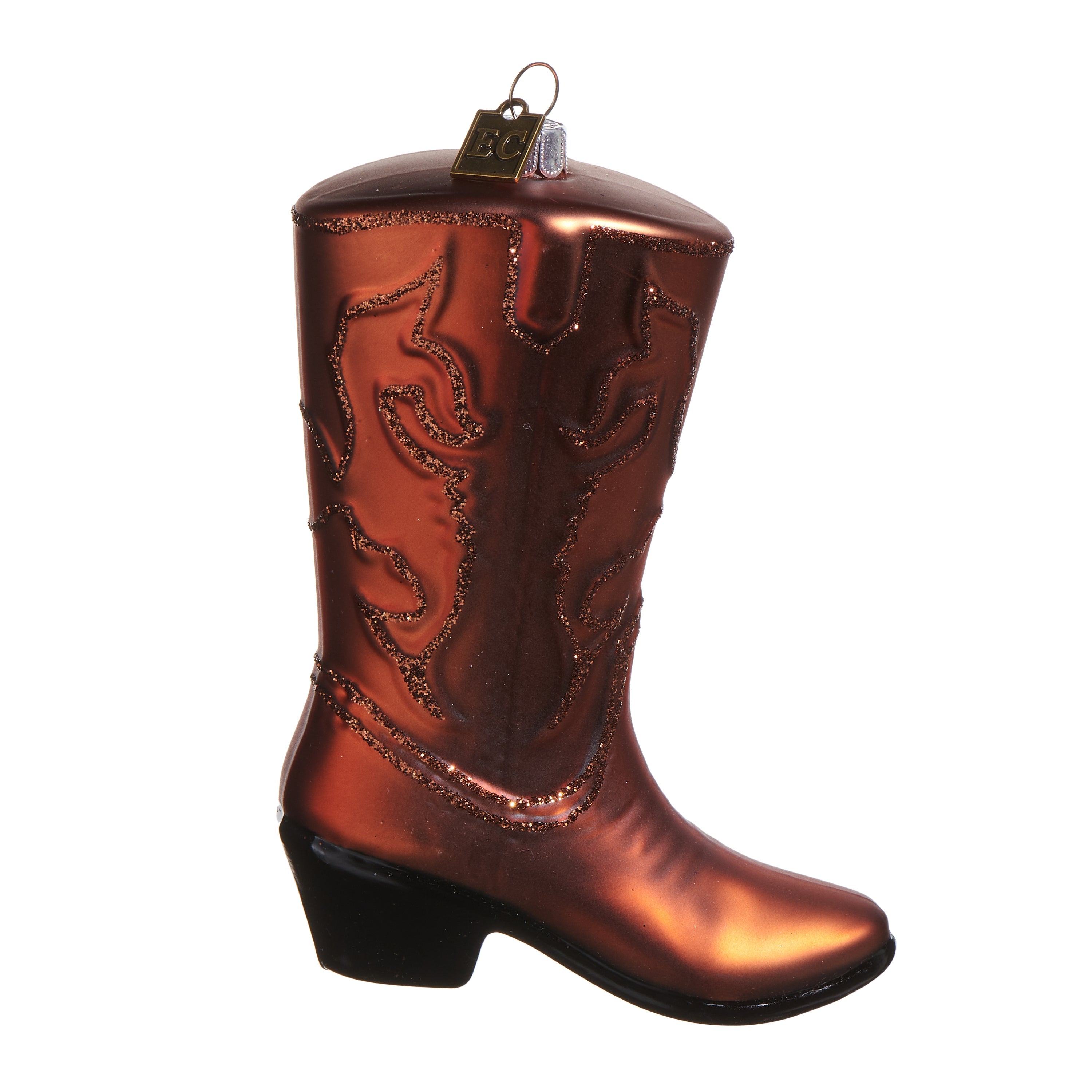 Brown Shiny Cowboy Boots Glass Ornament 5.25"
