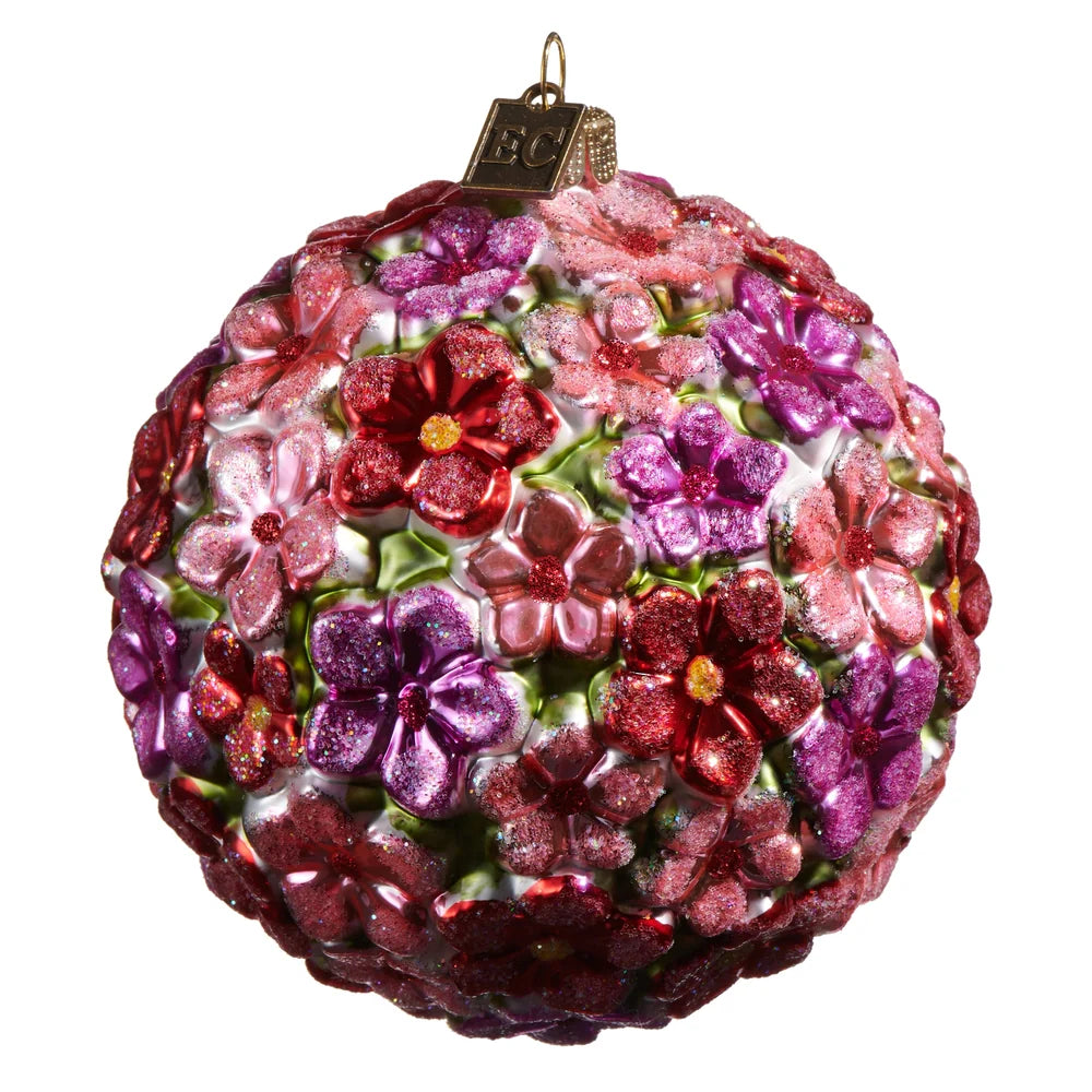 Colorful Blossom Ball Glass Ornament 4"