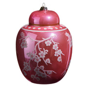 Pink Floral Ginger Jar Glass Ornament 8"