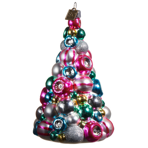 Multicolored Reflector Style Tree Glass Ornament 5.5"