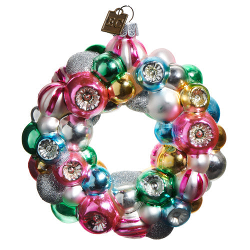Multicolored Reflector Ornament Wreath Glass Ornament 4.5"