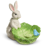 Green Cabbage Bowl with Bunny and Bird 9"