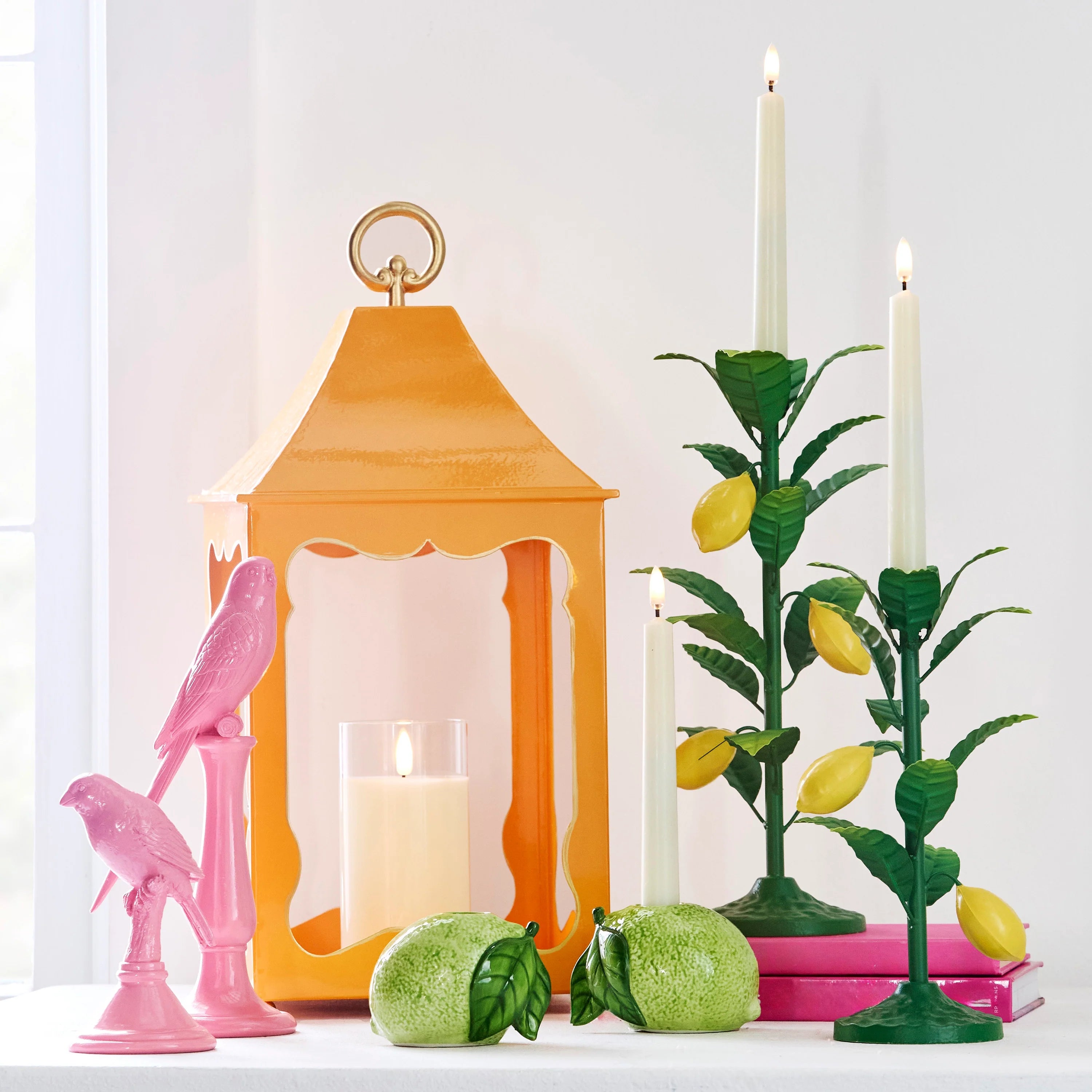 Lemon Vine Metal Candlesticks 13" Set of 2