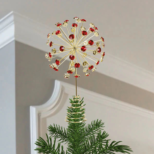 Red Crystal Burst Tree Topper 12"