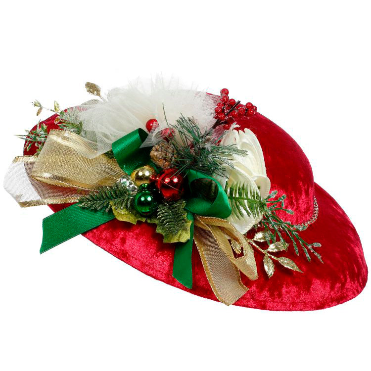Christmas Red Damask Ladies Hat 11.5 x 11.5 Inches