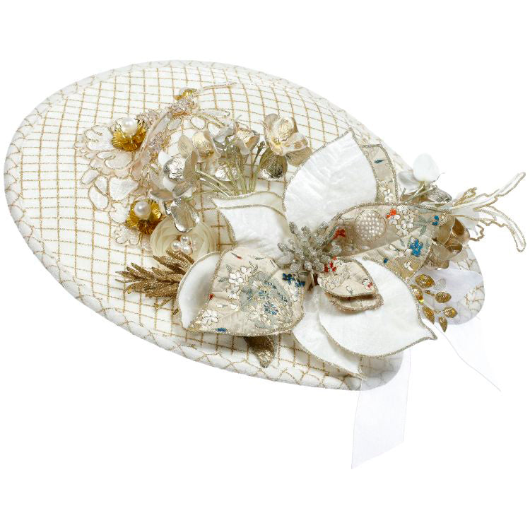 White and Gold Ladies Hat 15 x 14 Inches