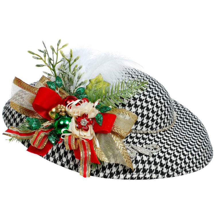 Black and White Houndstooth Ladies Hat 11.5 x 11.5 Inches
