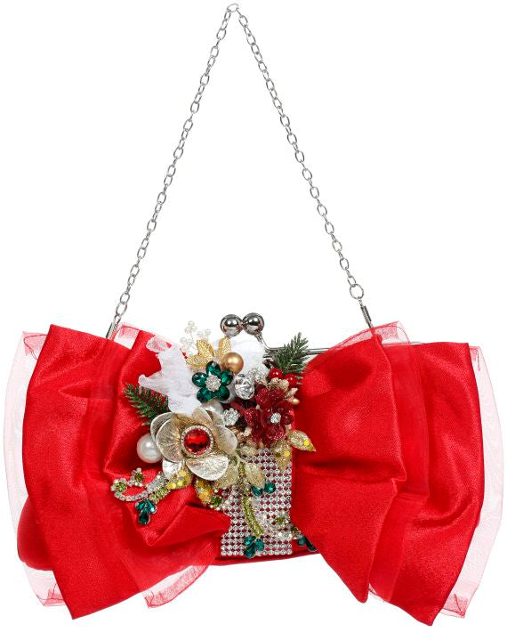 Red Ribbon and Bow Ladies Handbag 10 x 5 Inches