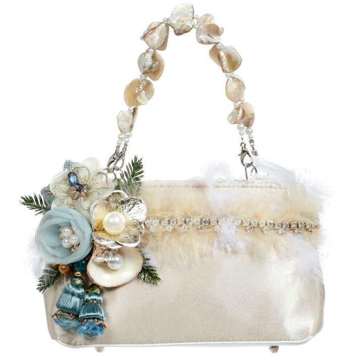Ivory Ladies Handbag with Handle 6 x 4 Inches