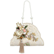 Ivory Ladies Handbag with Pearled Handle 10 x 6.5 Inches