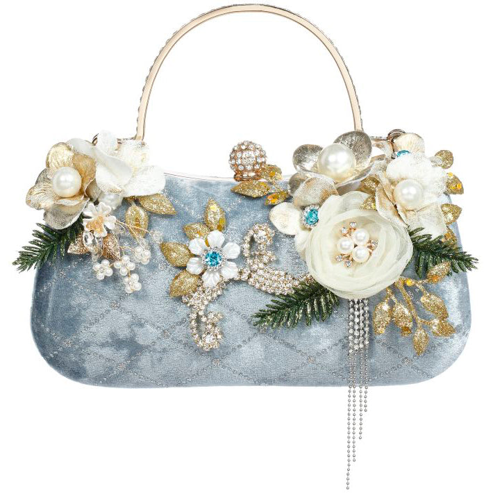 Blue Ladies Handbag with Diamond Cross Pattern 8 x 4.5 Inches