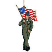 U.S. Air Force Soldier with American Flag Ornament 5.75"