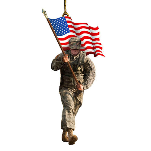 U.S. Army Soldier with American Flag Ornament 5.75"